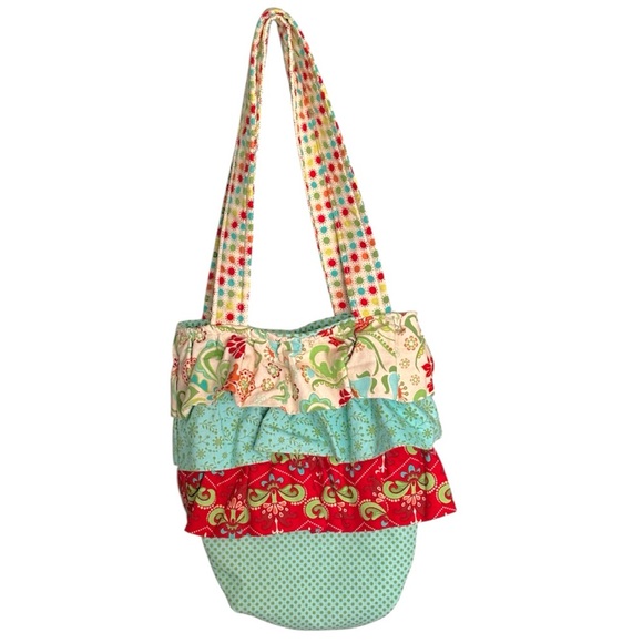 Handmade Handbags - Hand Sewn Small Cotton Boho Ruffle Bucket Shoulder Bag